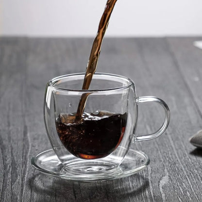 Lot de 6 Tasses double paroi avec sous tasses 80ml