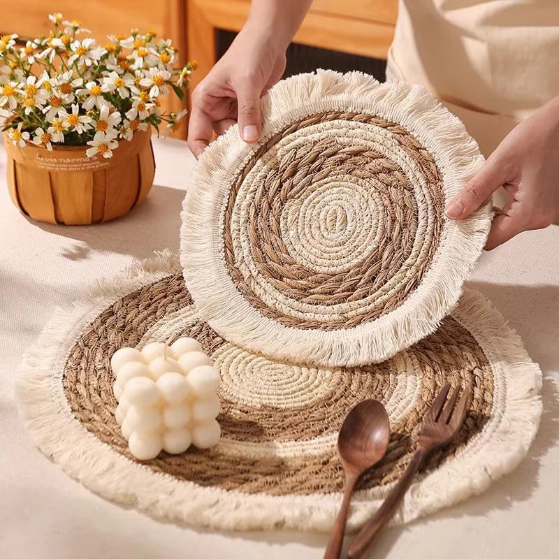 NESTO🧺 Napperons Ronds en Rotin Nesto – Tissés à la Main | Lot de 6 ✨